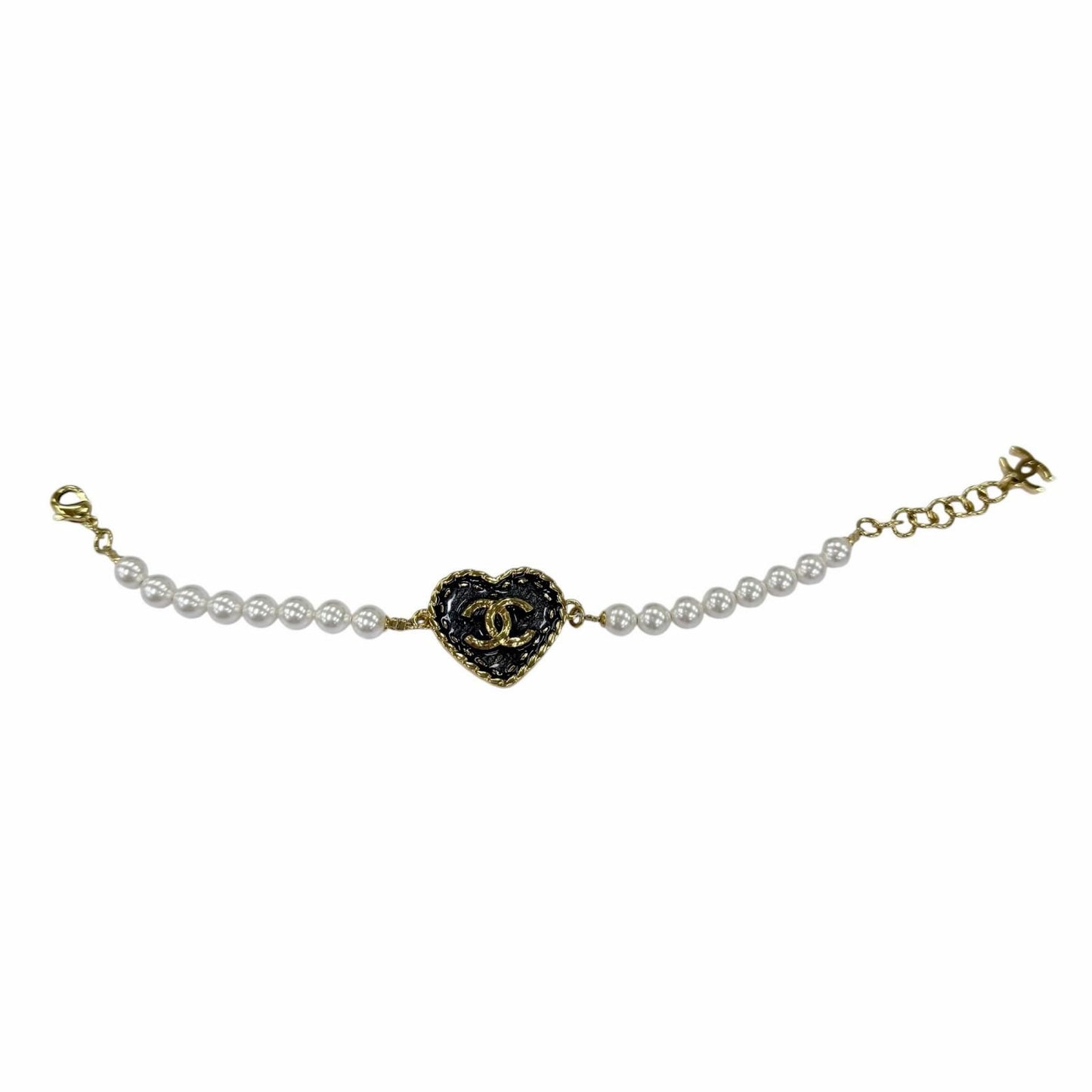 Chanel CC Logo Heart Faux Pearl Denim Bracelet — view 3