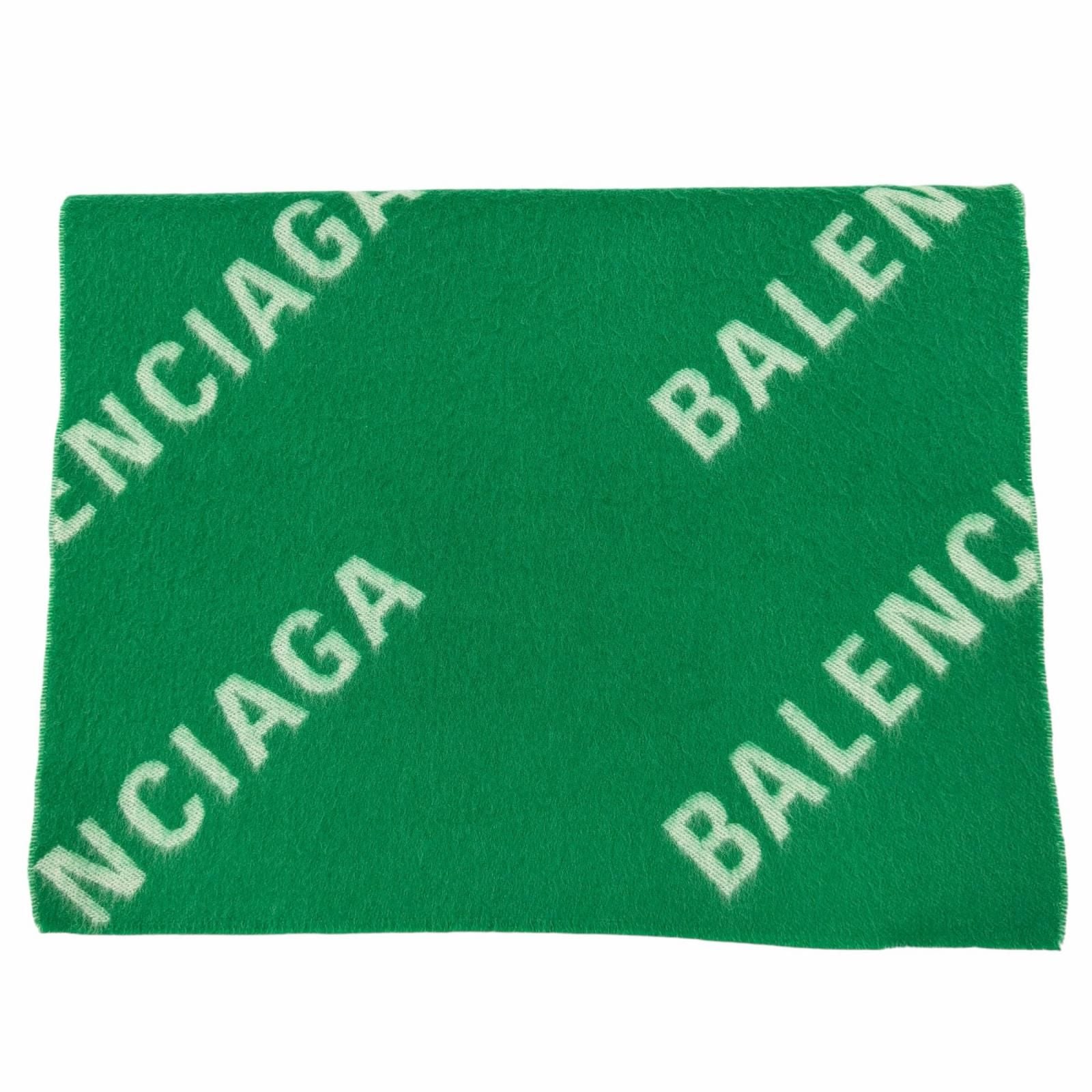 Balenciaga Wool Overall Logo Pattern Large Shawl Scarf Green