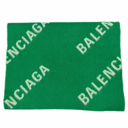 Balenciaga Wool Overall Logo Pattern Large Shawl Scarf Green