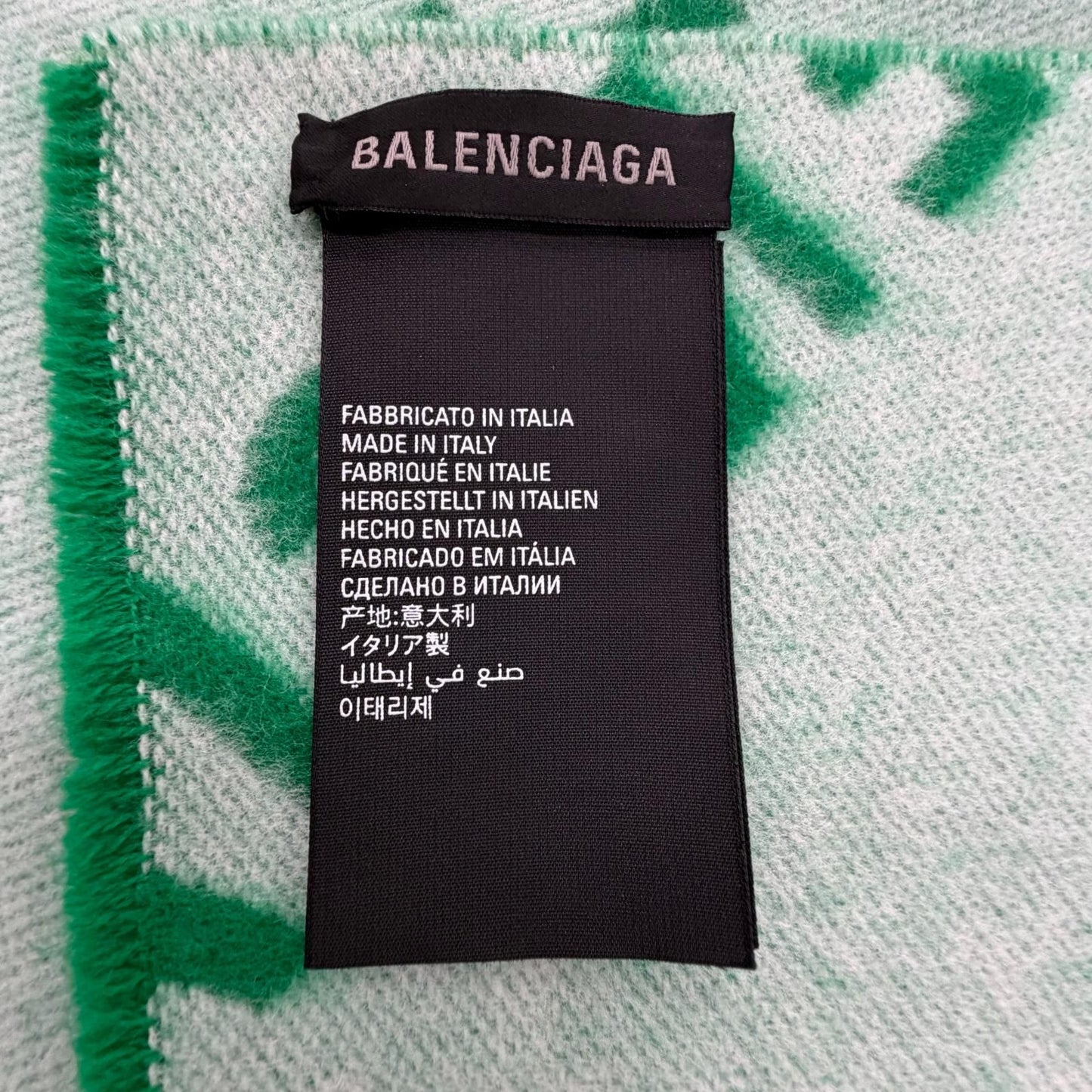 Balenciaga Wool Overall Logo Pattern Large Shawl Scarf Green — view 5