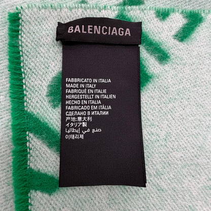 Balenciaga Wool Overall Logo Pattern Large Shawl Scarf Green — view 5