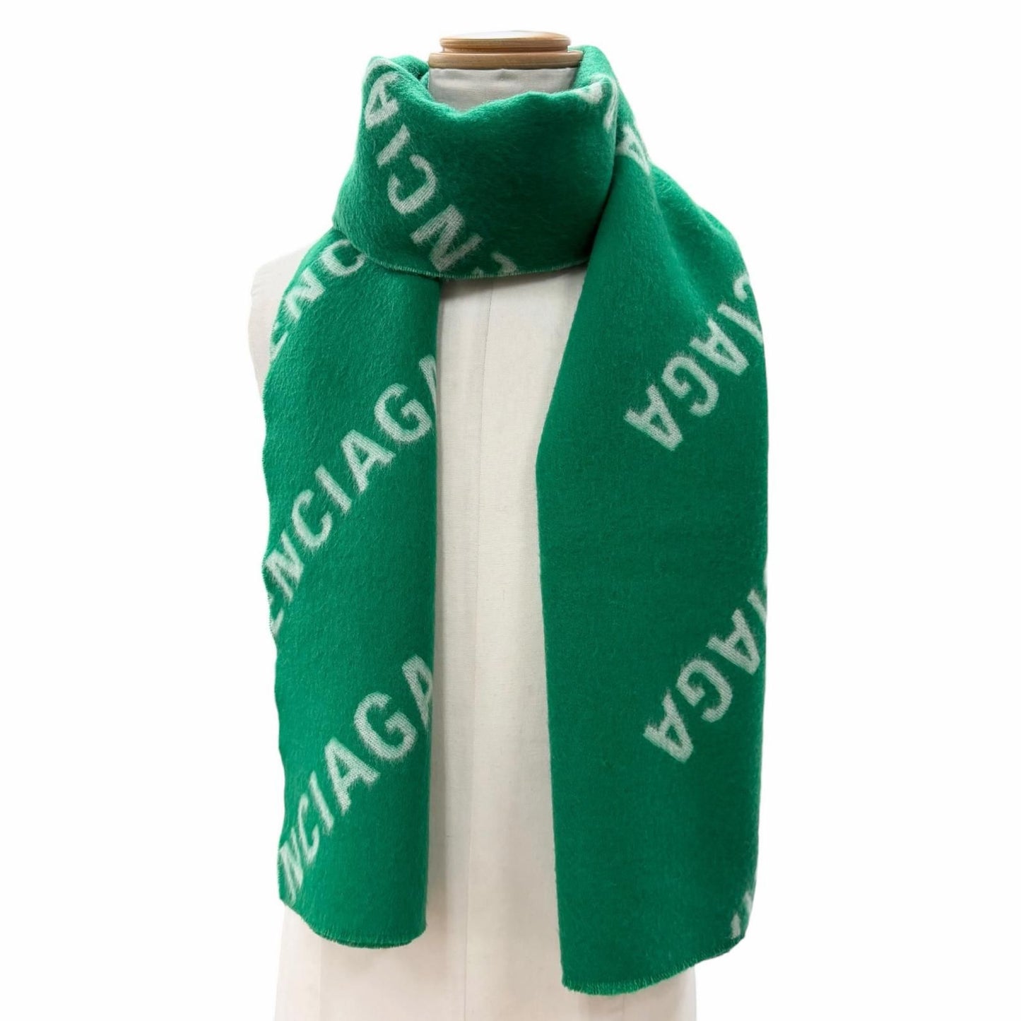 Balenciaga Wool Overall Logo Pattern Large Shawl Scarf Green — view 2