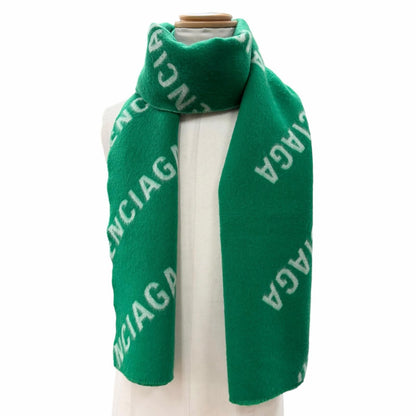 Balenciaga Wool Overall Logo Pattern Large Shawl Scarf Green — view 2