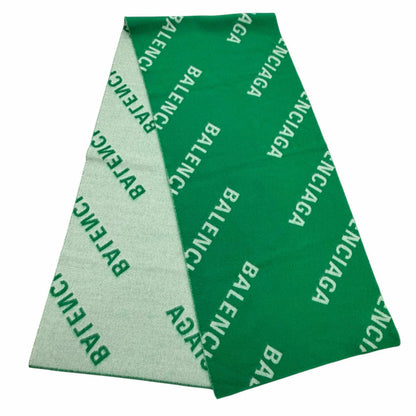 Balenciaga Wool Overall Logo Pattern Large Shawl Scarf Green — view 3