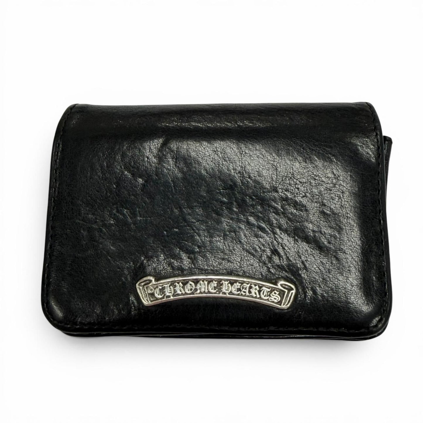 Chrome Hearts Leather 925 3 Pocket Scroll Label Plate Bifold Business Card