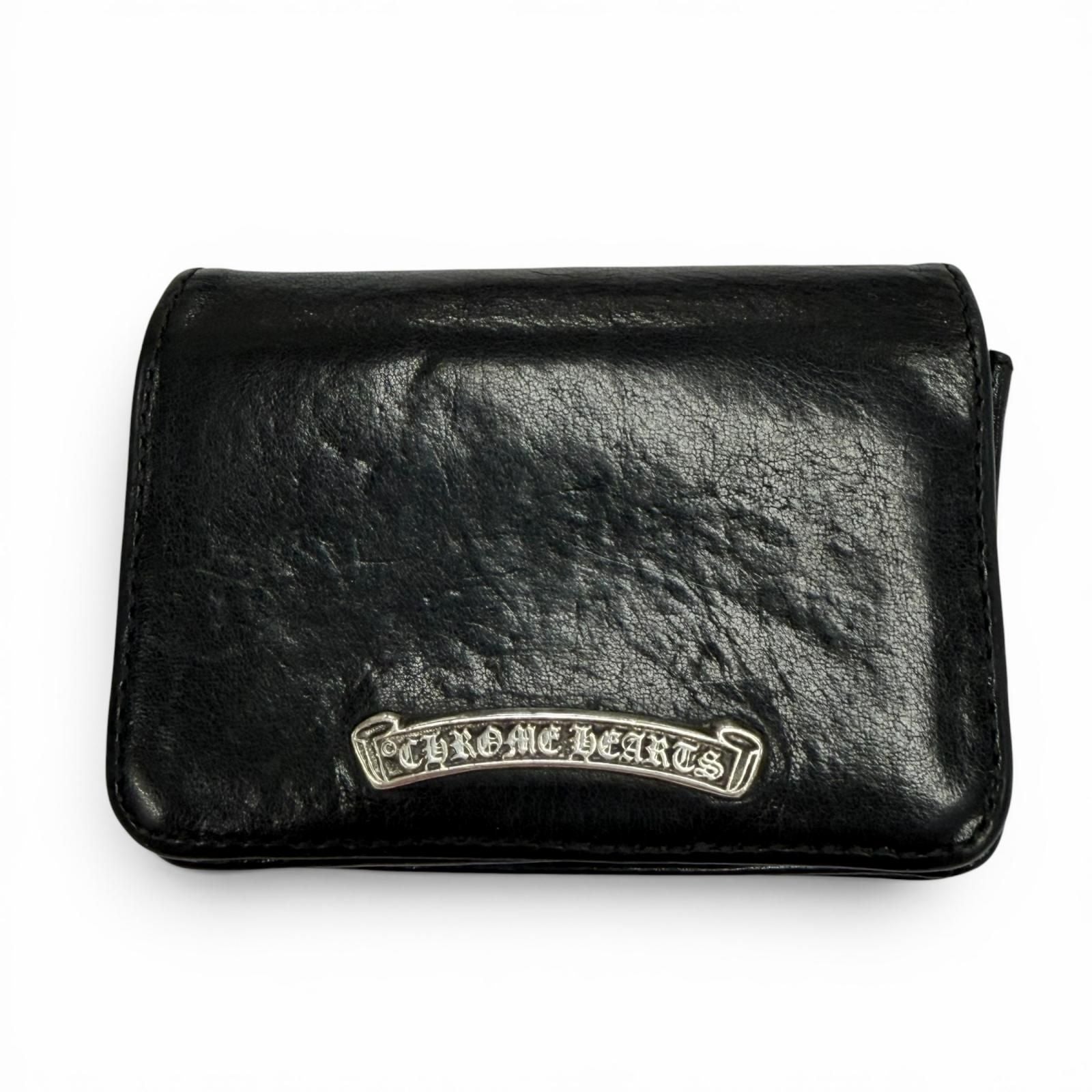 Chrome Hearts Leather 925 3 Pocket Scroll Label Plate Bifold Business Card