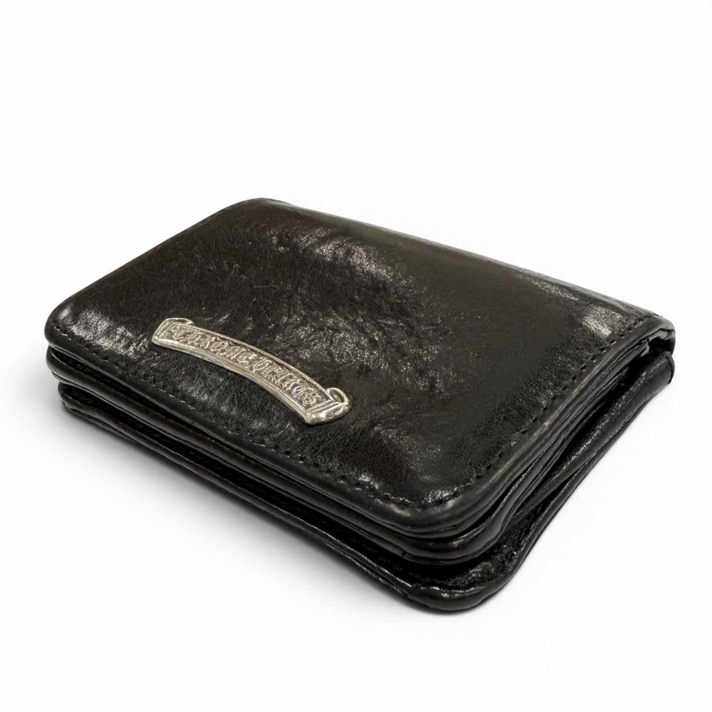 Chrome Hearts Leather 925 3 Pocket Scroll Label Plate Bifold Business Card — view 3