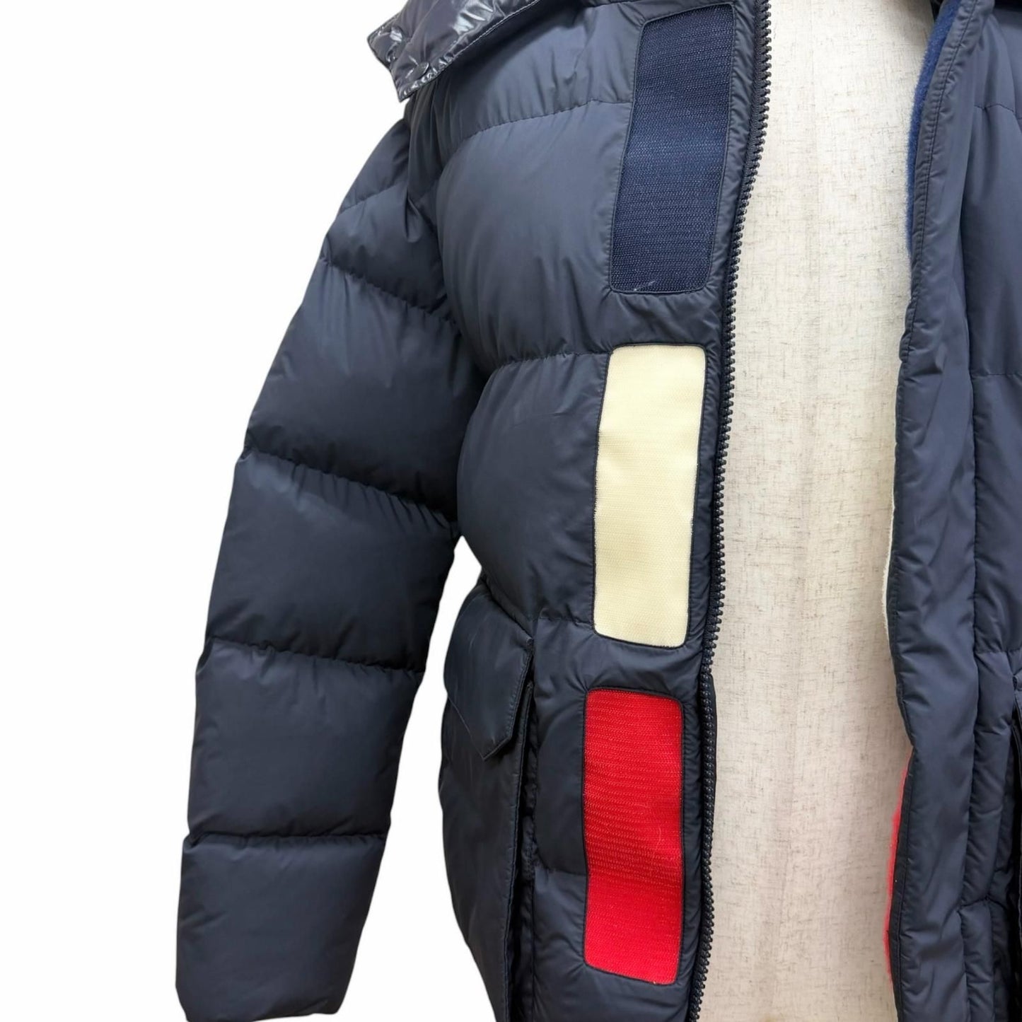 Moncler Glacier Giubbotto Logo Patch Wzip Hooded Down Jacket Puffa Navy — view 6