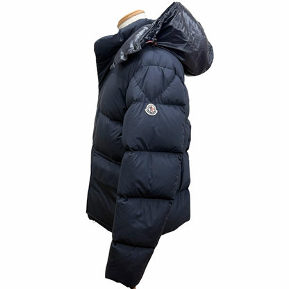 Moncler Glacier Giubbotto Logo Patch Wzip Hooded Down Jacket Puffa Navy — view 4