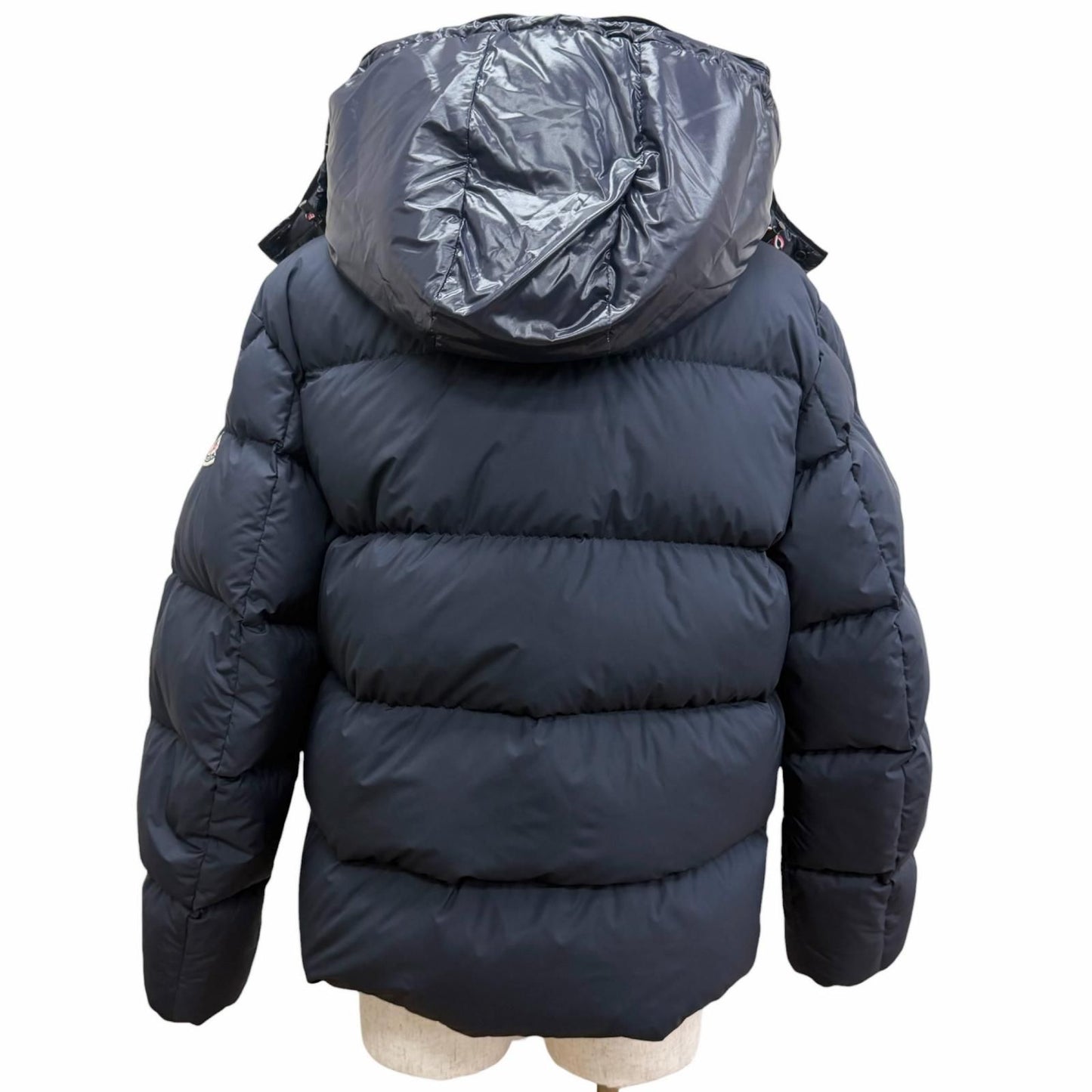 Moncler Glacier Giubbotto Logo Patch Wzip Hooded Down Jacket Puffa Navy — view 3