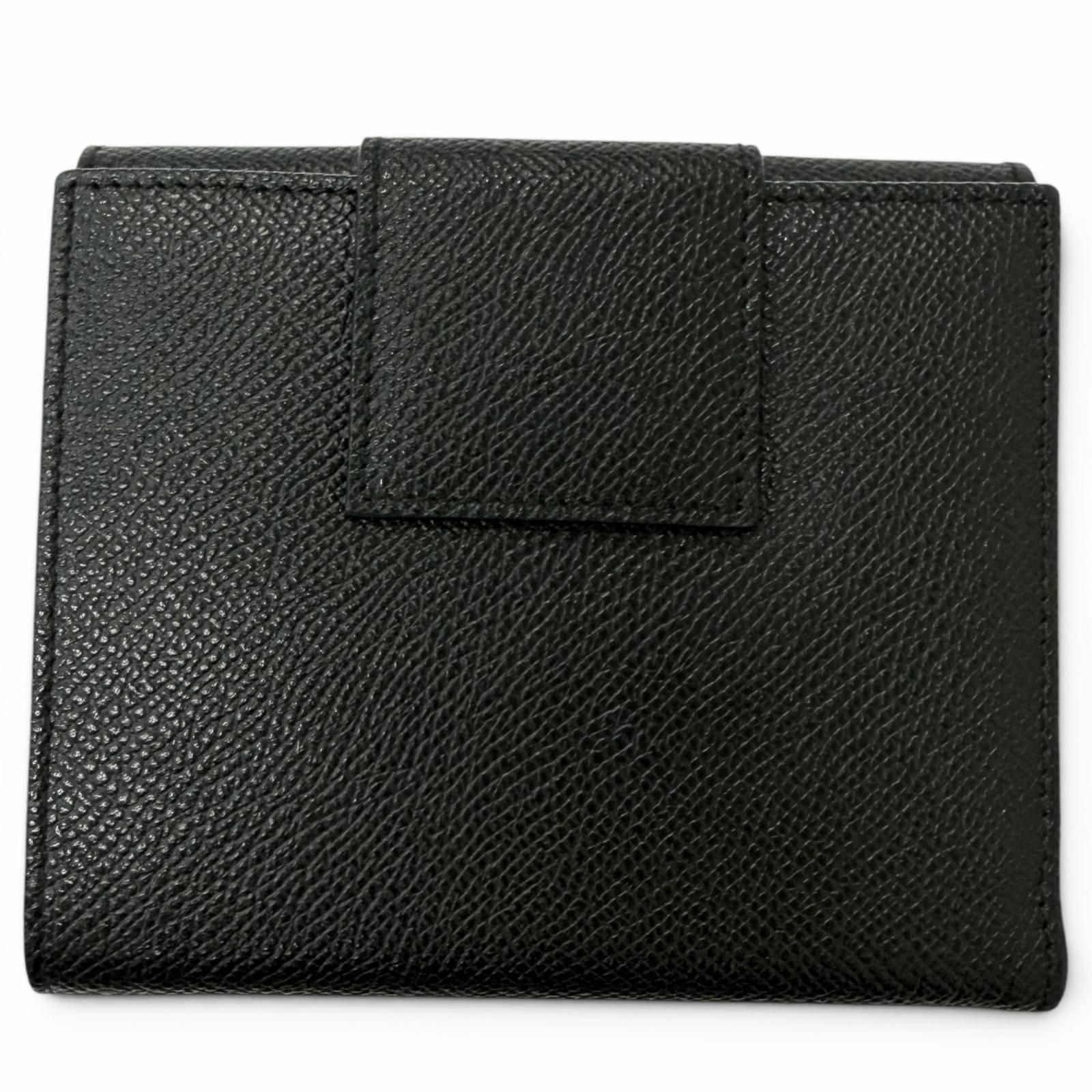 Bvlgari Leather Logo Clip Compact Wallet Bifold Black Silver — view 3