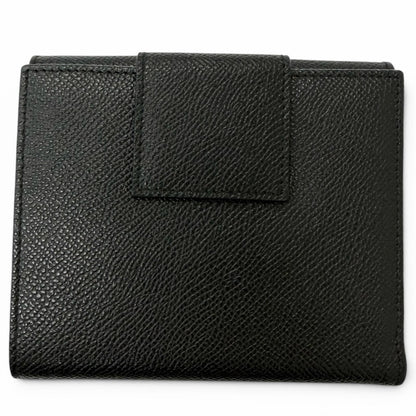 Bvlgari Leather Logo Clip Compact Wallet Bifold Black Silver — view 3