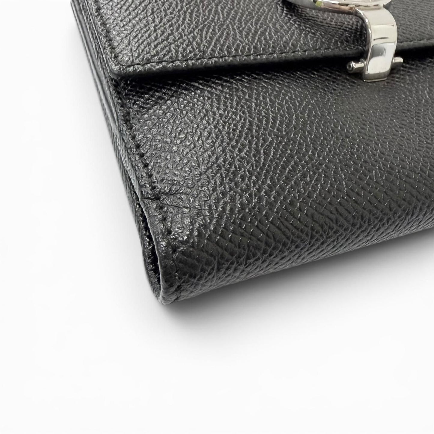 Bvlgari Leather Logo Clip Compact Wallet Bifold Black Silver — view 5