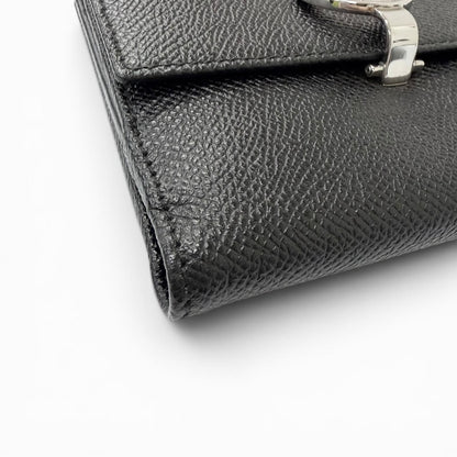 Bvlgari Leather Logo Clip Compact Wallet Bifold Black Silver — view 5