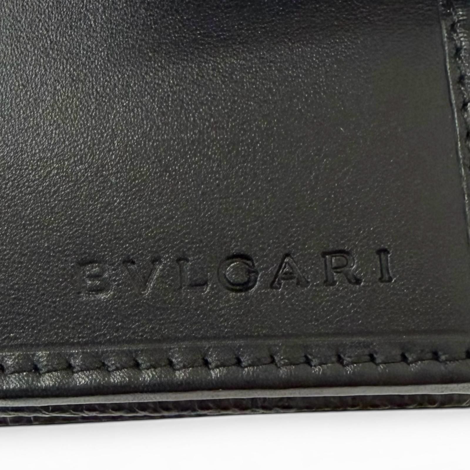 Bvlgari Leather Logo Clip Compact Wallet Bifold Black Silver — view 9