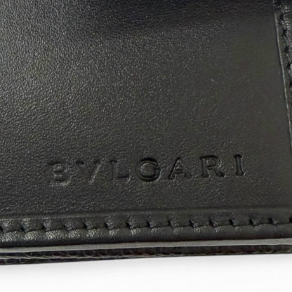 Bvlgari Leather Logo Clip Compact Wallet Bifold Black Silver — view 9