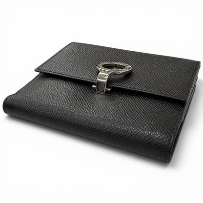 Bvlgari Leather Logo Clip Compact Wallet Bifold Black Silver — view 4