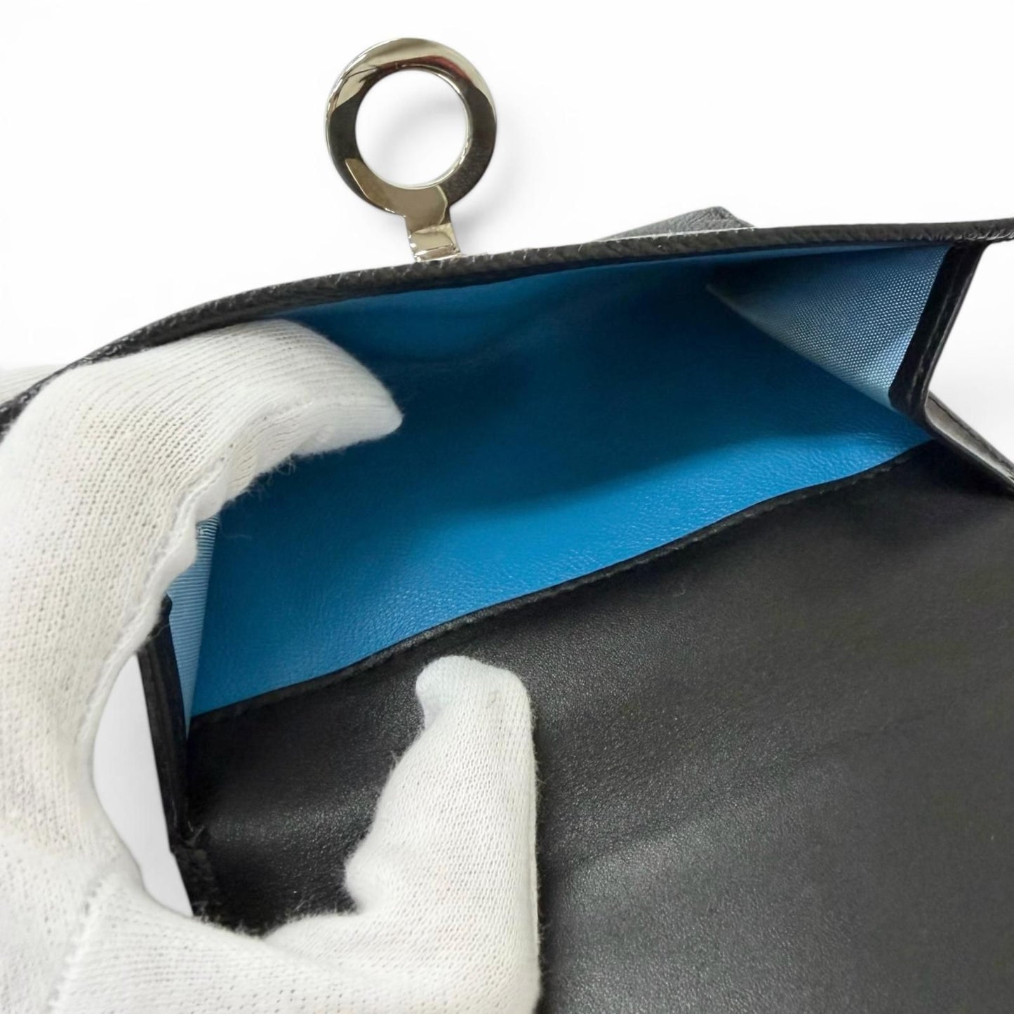 Bvlgari Leather Logo Clip Compact Wallet Bifold Black Silver — view 7