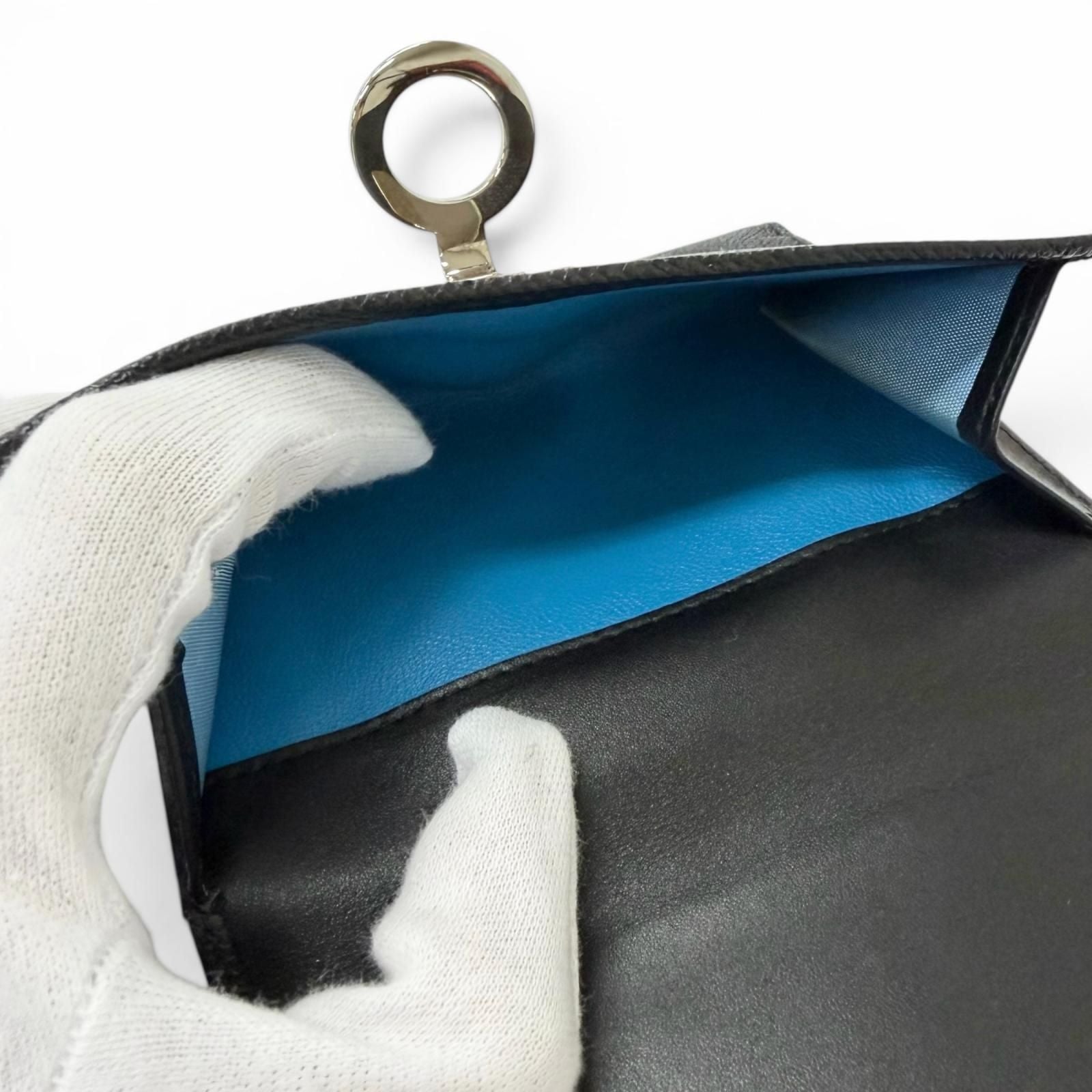 Bvlgari Leather Logo Clip Compact Wallet Bifold Black Silver — view 7