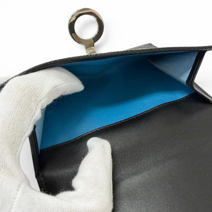 Bvlgari Leather Logo Clip Compact Wallet Bifold Black Silver — view 7