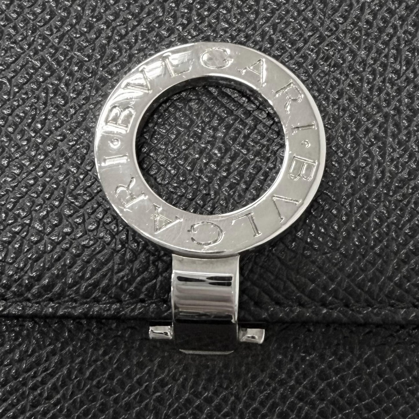 Bvlgari Leather Logo Clip Compact Wallet Bifold Black Silver — view 8