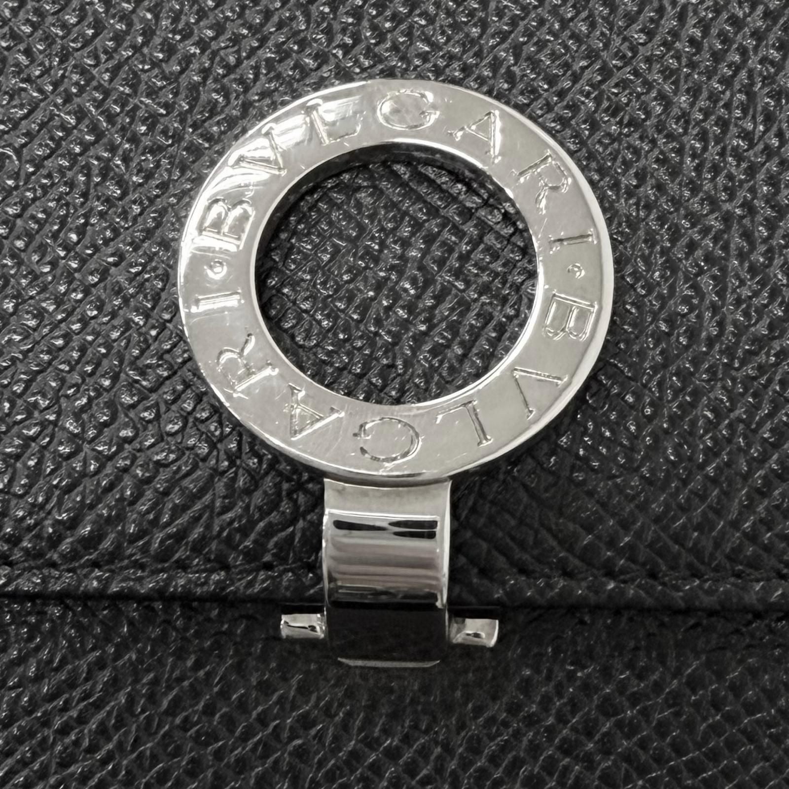 Bvlgari Leather Logo Clip Compact Wallet Bifold Black Silver — view 8