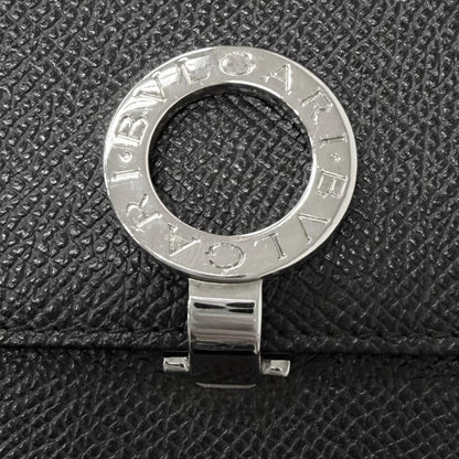 Bvlgari Leather Logo Clip Compact Wallet Bifold Black Silver — view 8