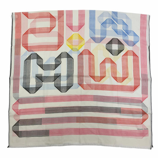 Hermes Cach Leger Rubans D'hermes 100% Blanc Noir Rouge Scarf