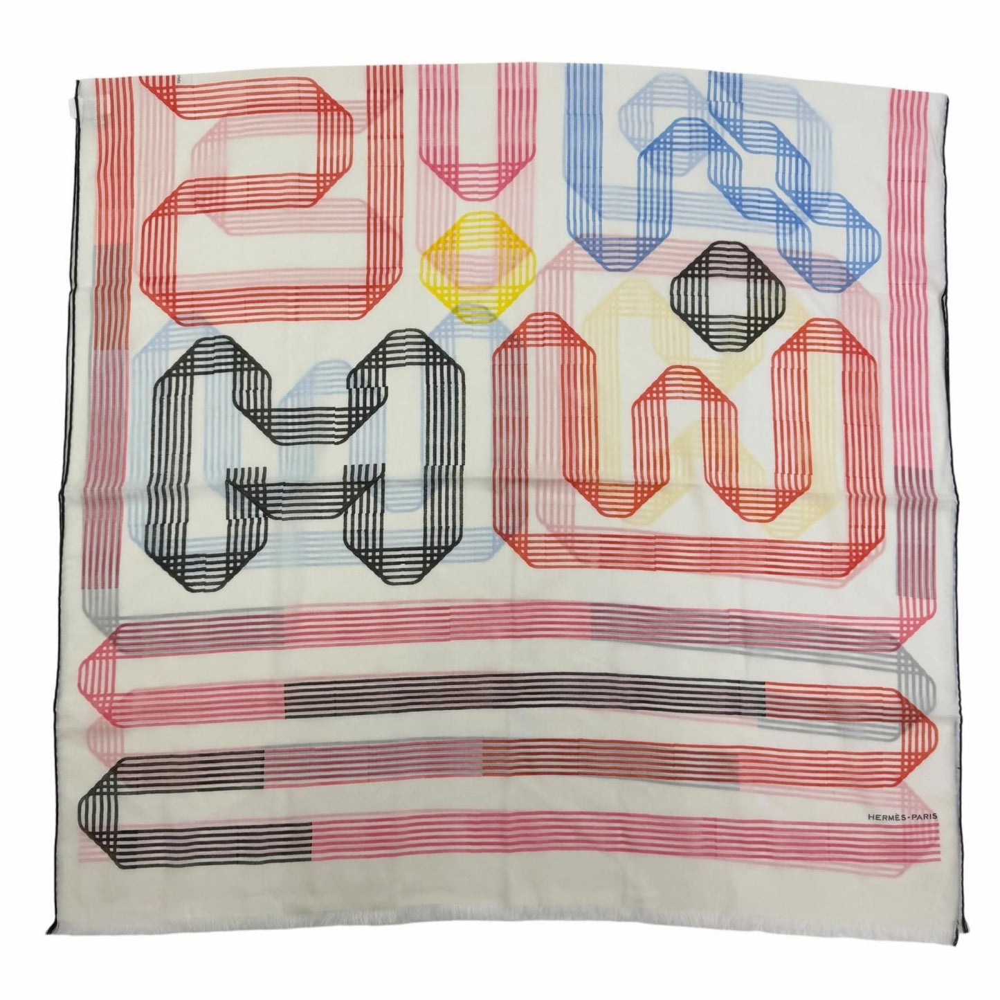 Hermes Cach Leger Rubans D'hermes 100% Blanc Noir Rouge Scarf