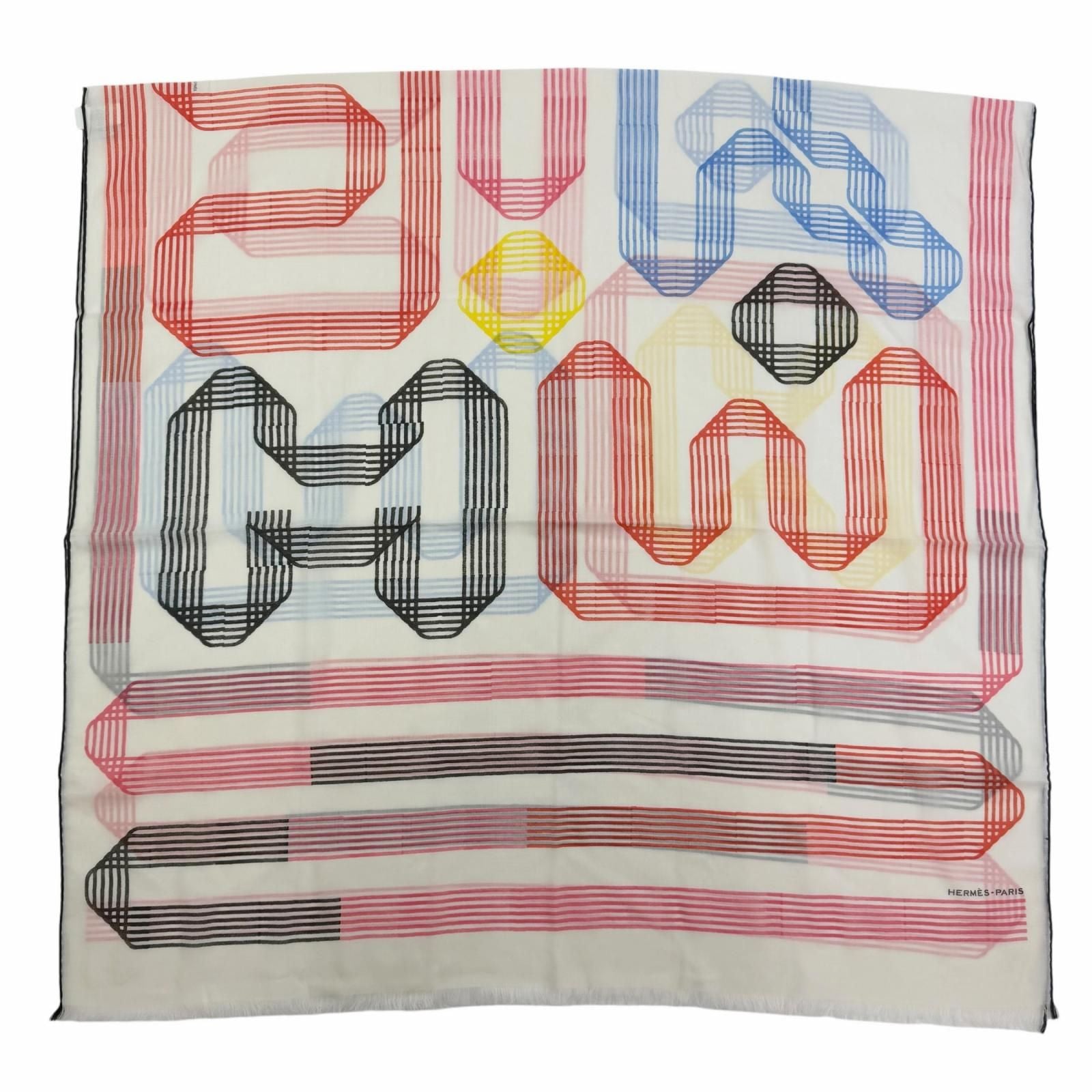 Hermes Cach Leger Rubans D'hermes 100% Blanc Noir Rouge Scarf
