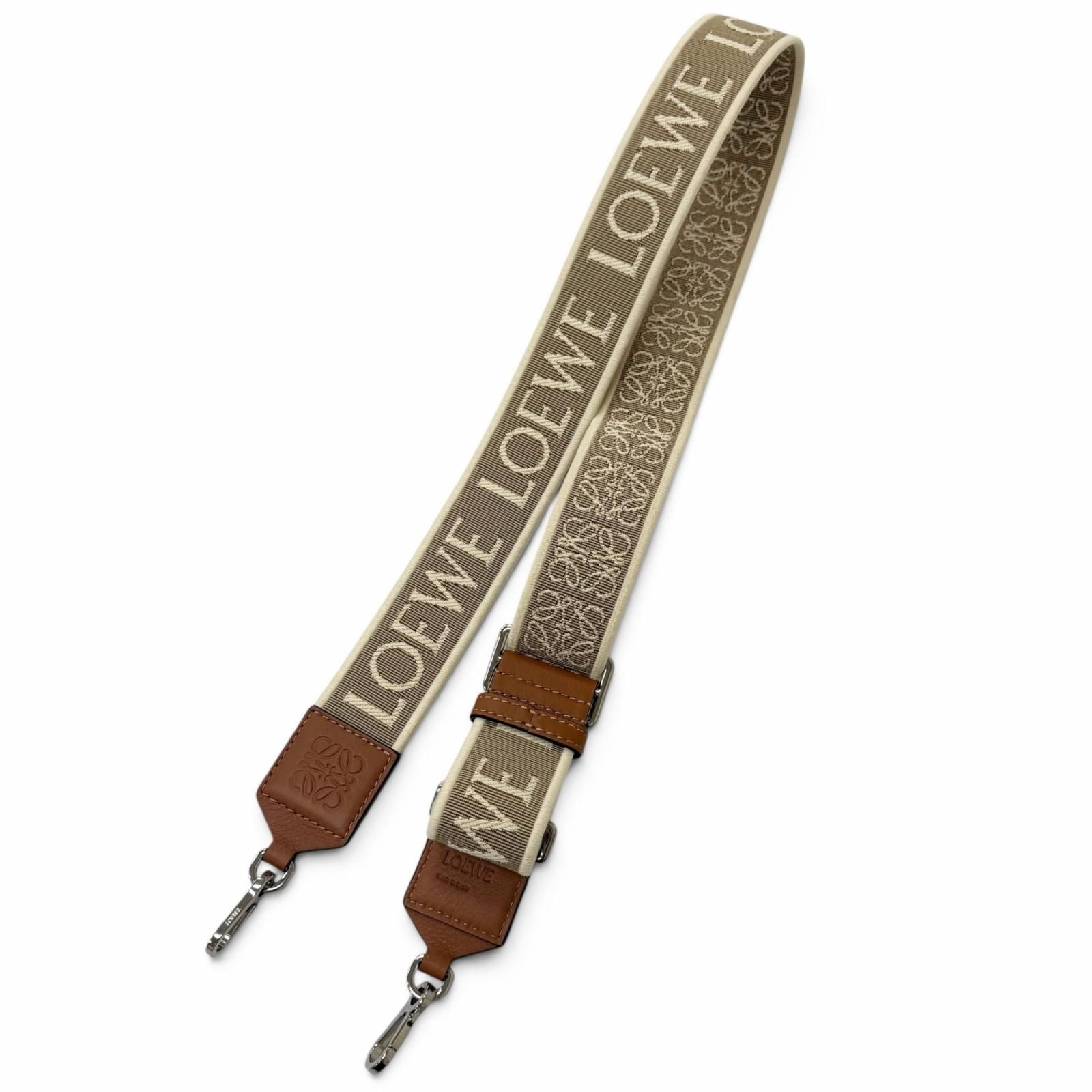 Loewe Canvas Leather Anagram Shoulder Strap Beige Brown