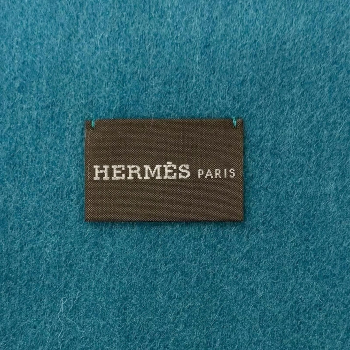 Hermes Cashmere Perforated Logo Fringe Scarf Shawl Turquoise Blue — view 7