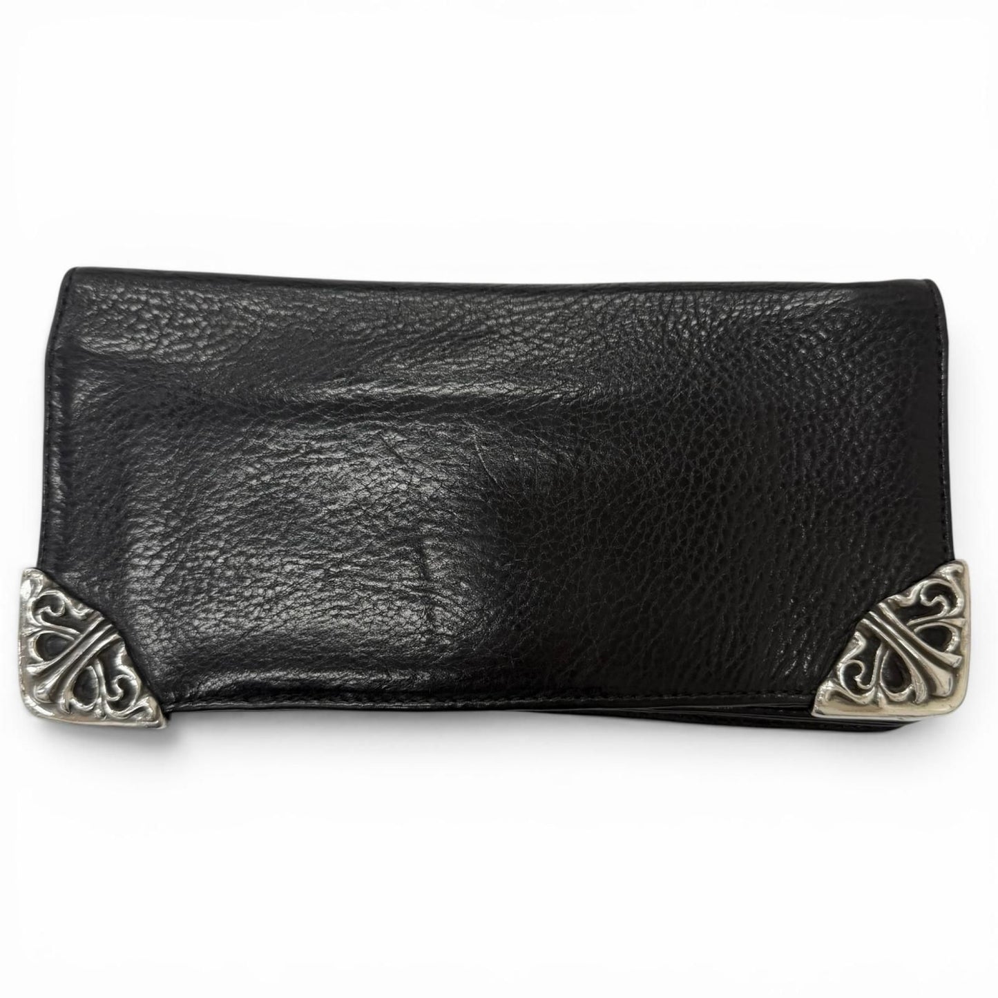 Chrome Hearts Lng Sngl Fld Tips Leather Single Fold Wallet Black Silver