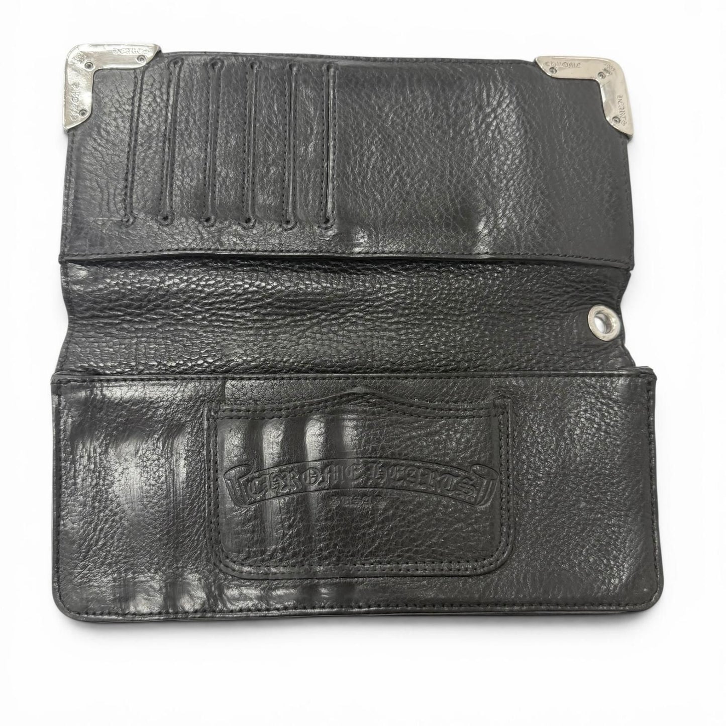 Chrome Hearts Lng Sngl Fld Tips Leather Single Fold Wallet Black Silver — view 5