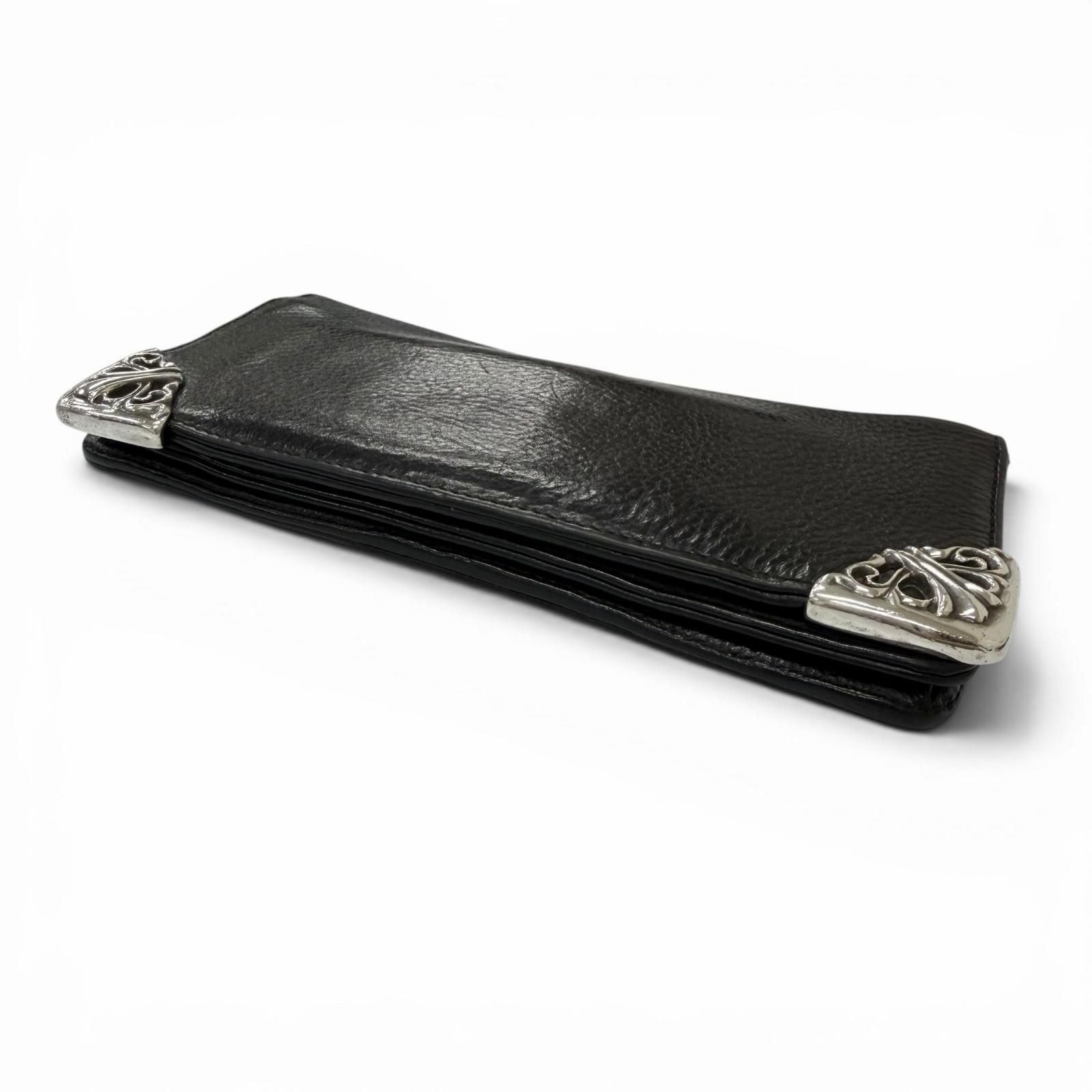 Chrome Hearts Lng Sngl Fld Tips Leather Single Fold Wallet Black Silver — view 3