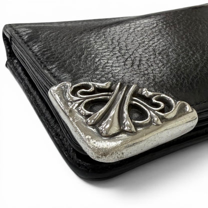 Chrome Hearts Lng Sngl Fld Tips Leather Single Fold Wallet Black Silver — view 4