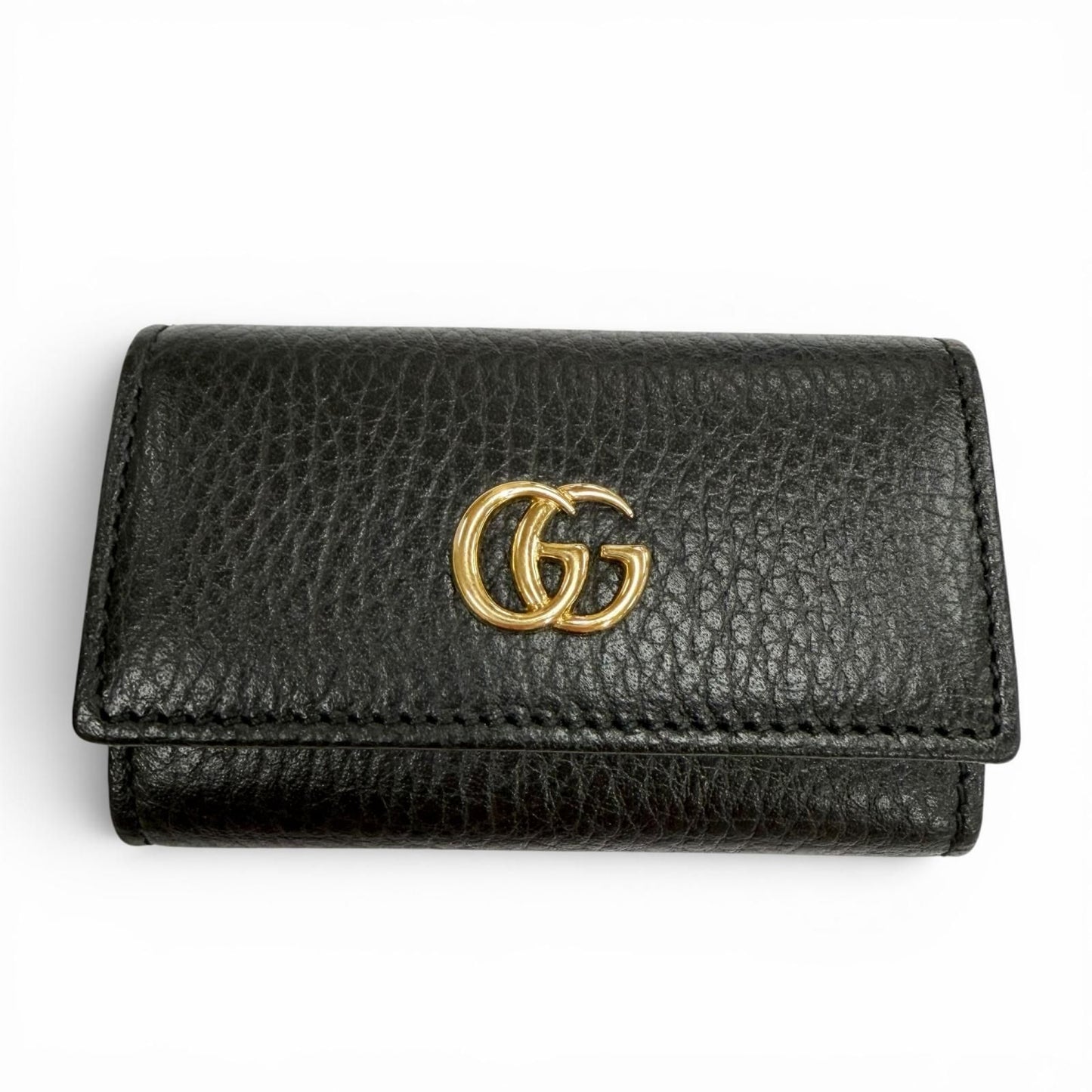 Gucci Leather Double 6 Row Key Case Black Gold Key Holder