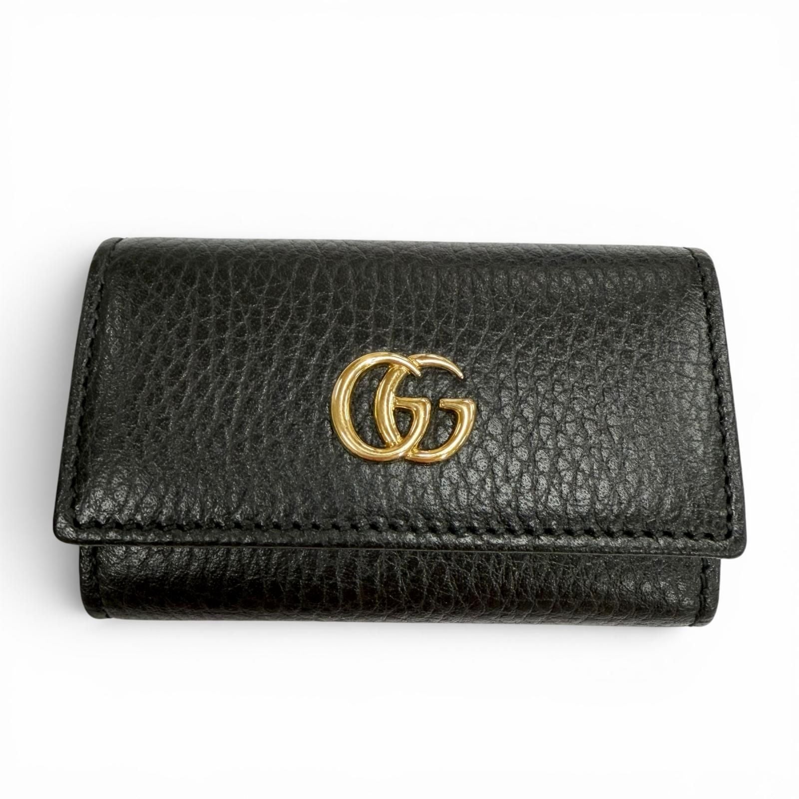 Gucci Leather Double 6 Row Key Case Black Gold Key Holder