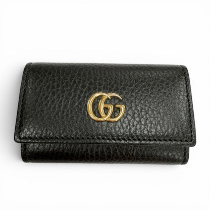 Gucci Leather Double 6 Row Key Case Black Gold Key Holder