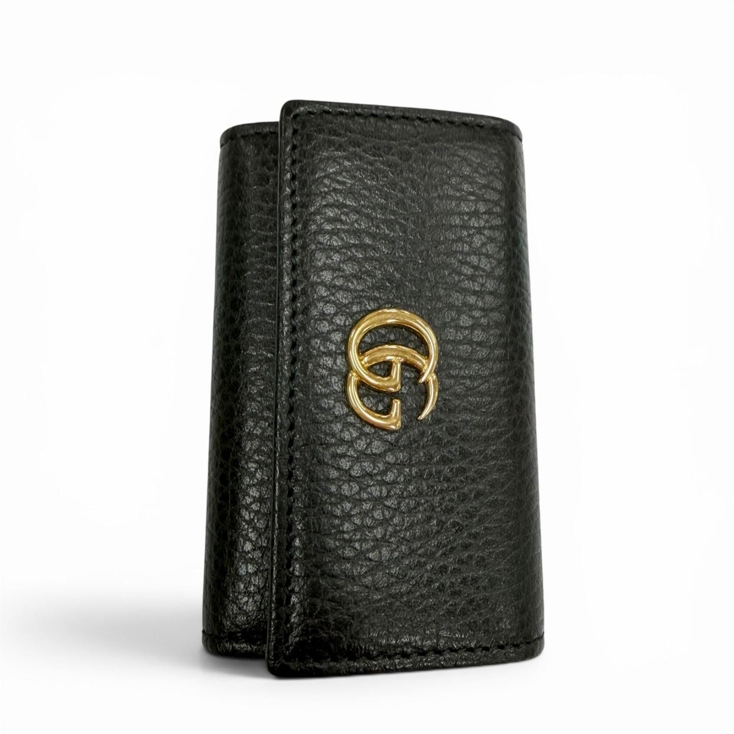 Gucci Leather Double 6 Row Key Case Black Gold Key Holder — view 3