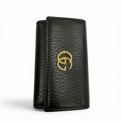 Gucci Leather Double 6 Row Key Case Black Gold Key Holder — view 3
