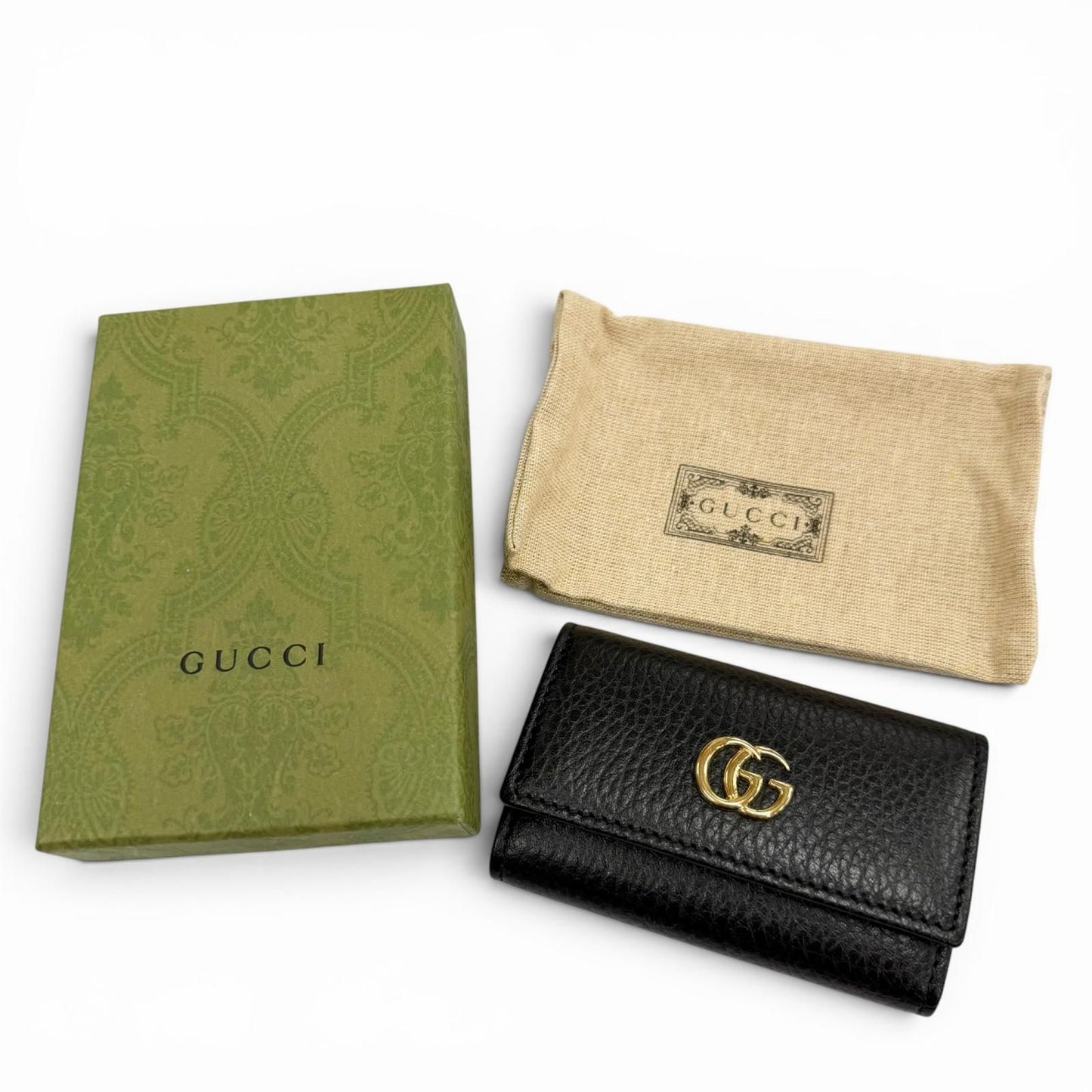Gucci Leather Double 6 Row Key Case Black Gold Key Holder — view 2