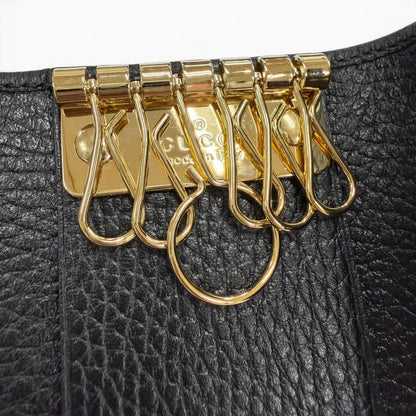 Gucci Leather Double 6 Row Key Case Black Gold Key Holder — view 9