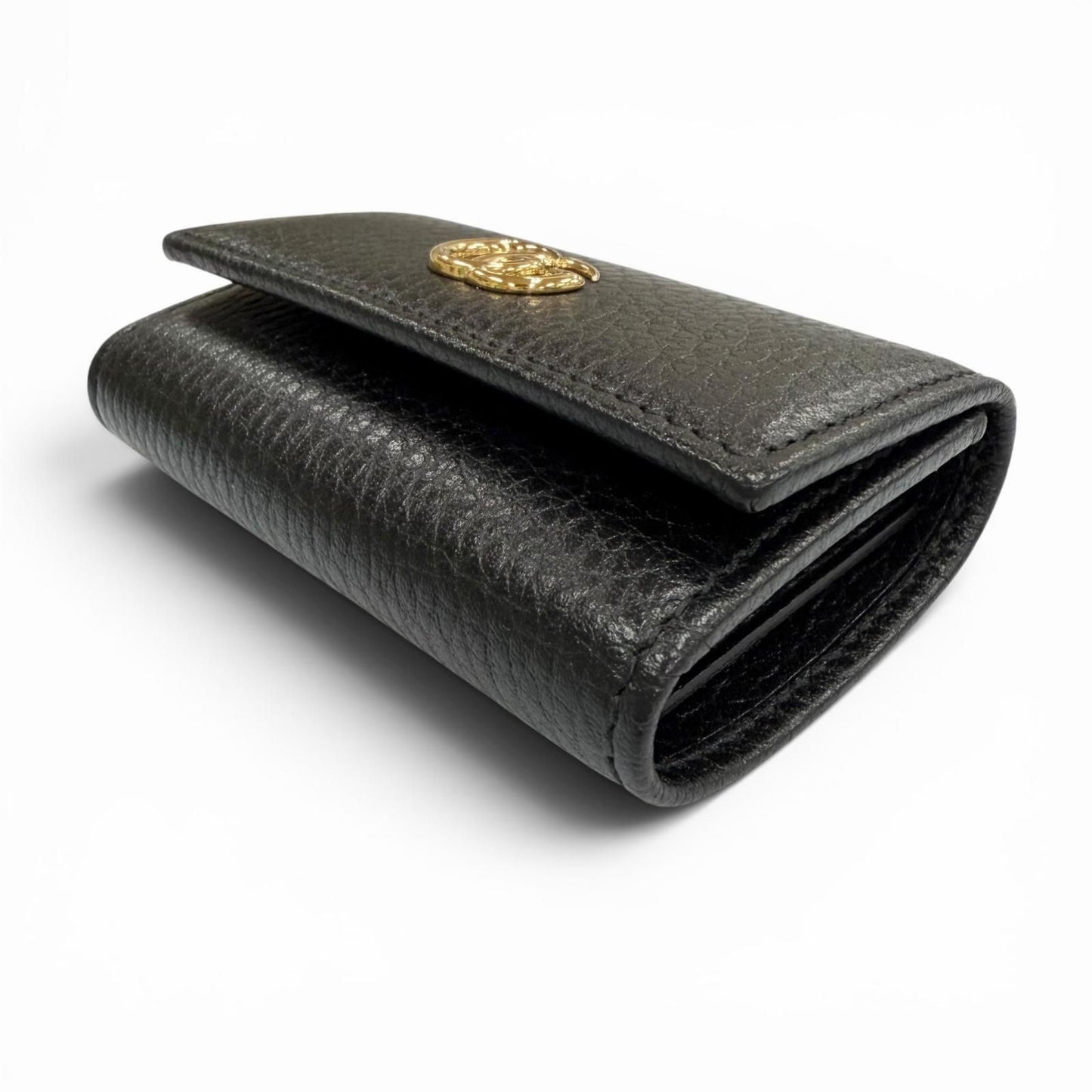 Gucci Leather Double 6 Row Key Case Black Gold Key Holder — view 5