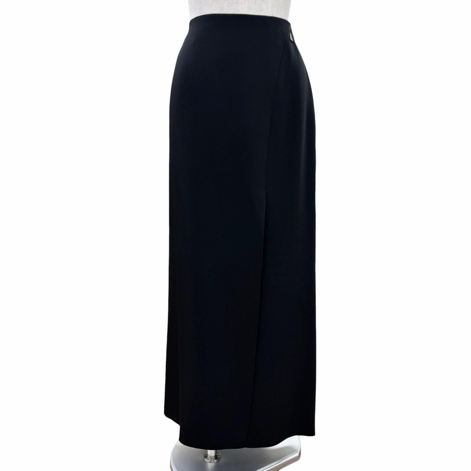 Chanel Vintage Long Skirt with Triangle Logo Plate Black 40