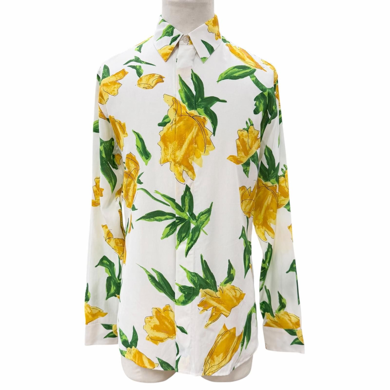 Dior Homme 100% Rayon Floral Print Tailored Long Sleeve Shirt White Yellow 39
