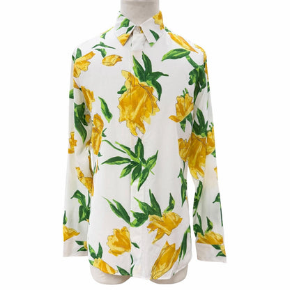 Dior Homme 100% Rayon Floral Print Tailored Long Sleeve Shirt White Yellow 39