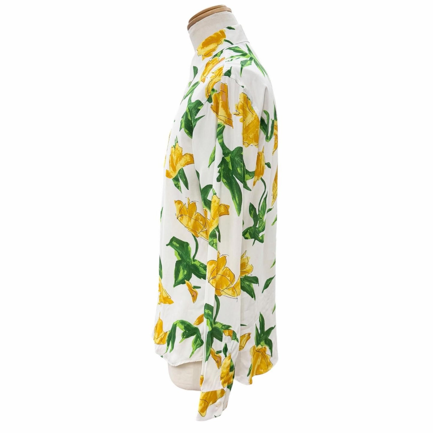 Dior Homme 100% Rayon Floral Print Tailored Long Sleeve Shirt White Yellow 39 — view 3