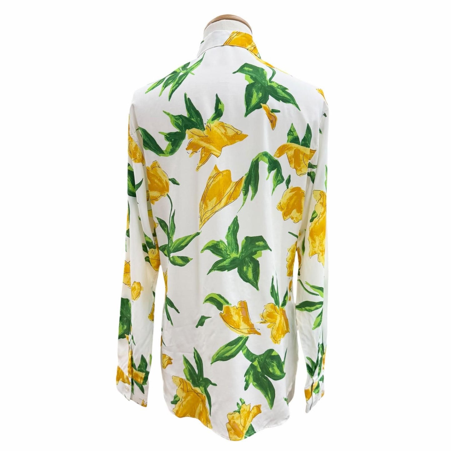 Dior Homme 100% Rayon Floral Print Tailored Long Sleeve Shirt White Yellow 39 — view 4