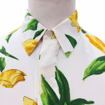 Dior Homme 100% Rayon Floral Print Tailored Long Sleeve Shirt White Yellow 39 — view 2